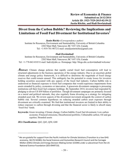 Divest from the Carbon Bubble? Reviewing the Implications and Limitations of Fossil Fuel Divestment for Institutional Investors1