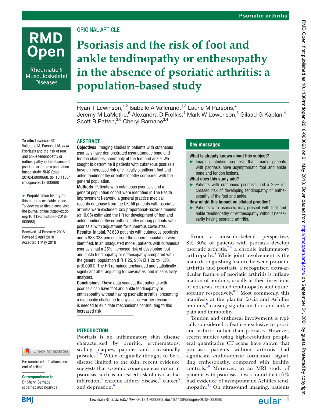 Psoriasis And The Risk Of Foot And Ankle Tendinopathy Or Enthesopathy ...