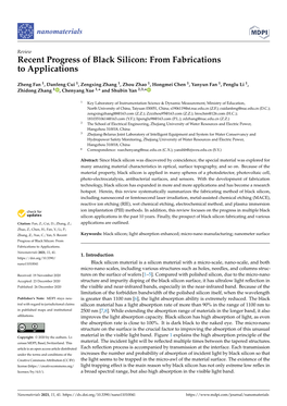 Recent Progress of Black Silicon: from Fabrications to Applications