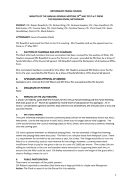 1 Netherbury Parish Council Minutes of the Annual