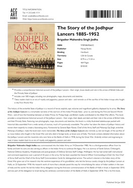 The Story of the Jodhpur Lancers 1885-1952 Datasheet