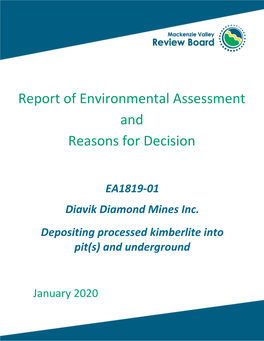 Report of Environmental Assessment and Reasons for Decision