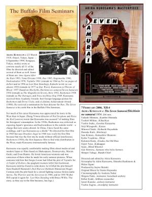 The Seven Samurai Is His Sixth Film in the Buffalo Film Seminars