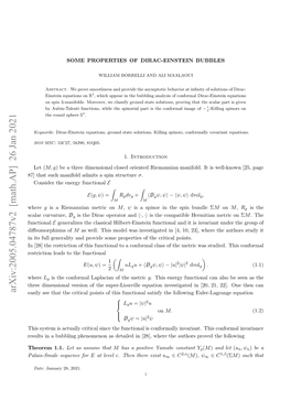 Some Properties of Dirac-Einstein Bubbles