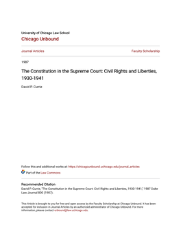 The Constitution in the Supreme Court: Civil Rights and Liberties, 1930-1941