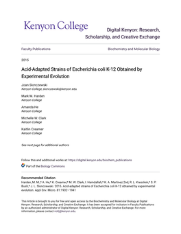 Acid-Adapted Strains of Escherichia Coli K-12 Obtained by Experimental Evolution