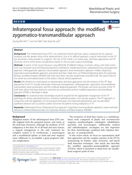 Infratemporal Fossa Approach: the Modified Zygomatico-Transmandibular Approach Soung Min Kim1,2, Sun Ha Paek3 and Jong Ho Lee2*