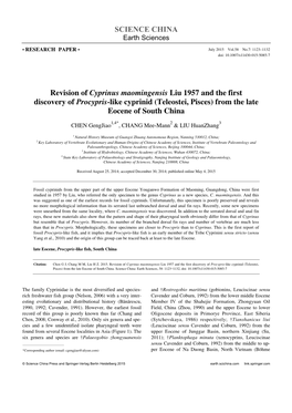 SCIENCE CHINA Revision of Cyprinus Maomingensis Liu 1957