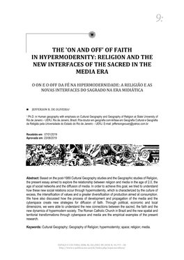 The 'On and Off' of Faith in Hypermodernity: Religion and the New Interfaces of the Sacred in the Media Era