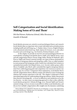 Self-Categorization and Social Identification: Making Sense of Us and Them1 Nils Karl Reimer, Katharina Schmid, Miles Hewstone, & Ananthi Al Ramiah