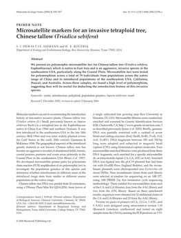 Microsatellite Markers for an Invasive Tetraploid Tree, Chinese Tallow (Triadica Sebifera)