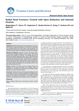 Radial Head Fractures Treated with Open Reduction and Internal Fixation