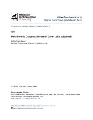 Metalimnetic Oxygen Minimum in Green Lake, Wisconsin