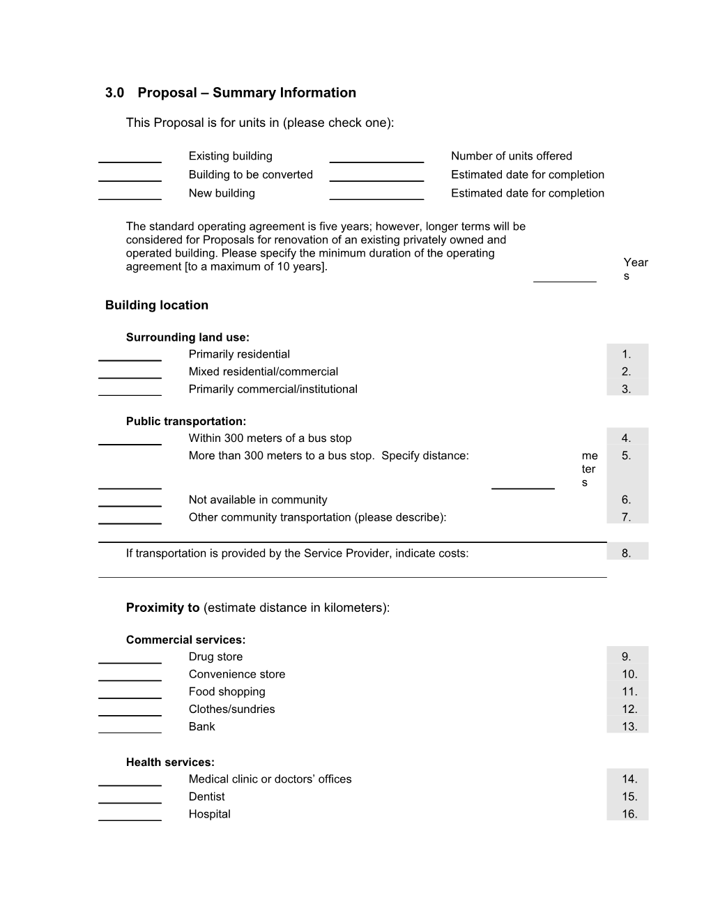 This Proposal Is for Units in (Please Check One)