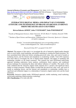 Interactive Digital Media and Impact of Customer Attitude and Technology on Brand Awareness: Evidence from the South Asian Countries