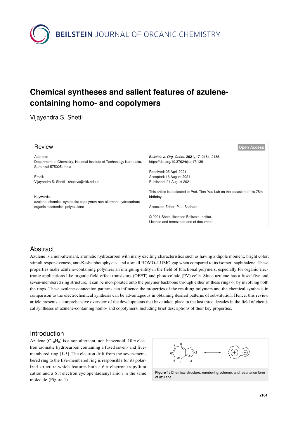 Chemical Syntheses and Salient Features of Azulene-Containing