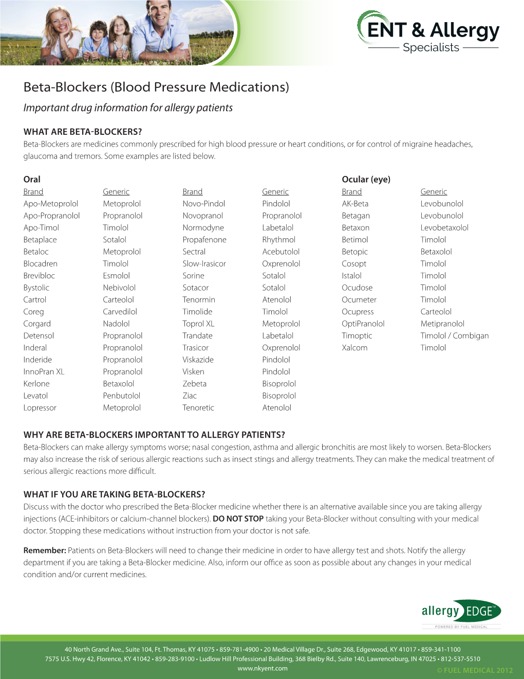 Beta-Blockers (Blood Pressure Medications) Important Drug Information for Allergy Patients