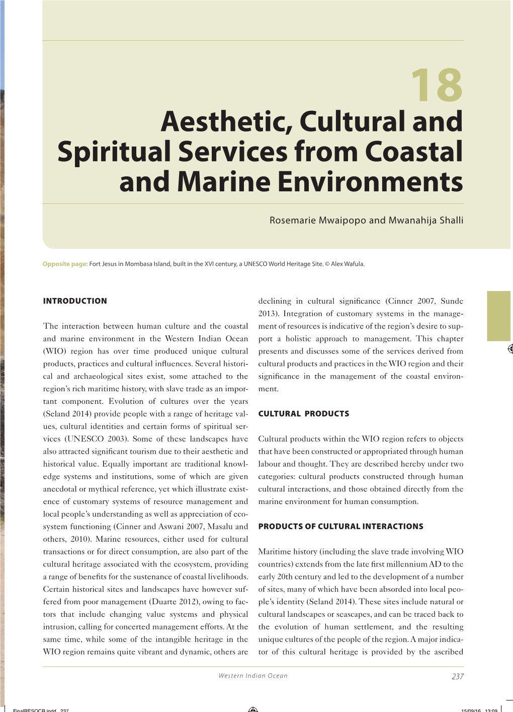 Aesthetic, Cultural and Spiritual Services from Coastal and Marine Environments