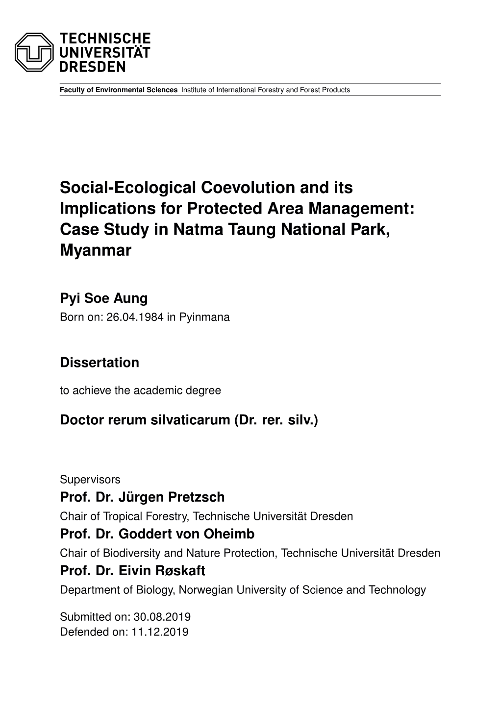 Social-Ecological Coevolution and Its Implications for Protected Area Management: Case Study in Natma Taung National Park, Myanmar