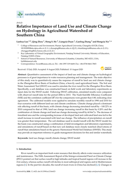 Relative Importance of Land Use and Climate Change on Hydrology in Agricultural Watershed of Southern China