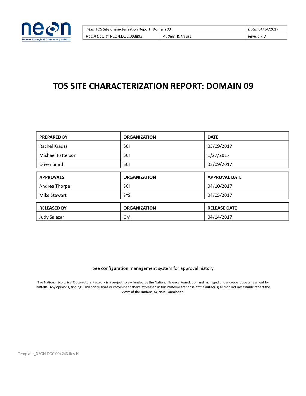 Tos Site Characterization Report: Domain 09