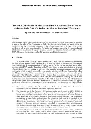 The IAEA Conventions on Early Notification of a Nuclear Accident and on Assistance in the Case of a Nuclear Accident Or Radiological Emergency
