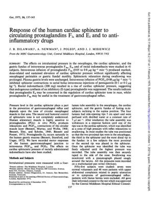 Response of the Human Cardiac Sphincter to Circulating Prostaglandins F2a and E2 and to Anti- Inflammatory Drugs