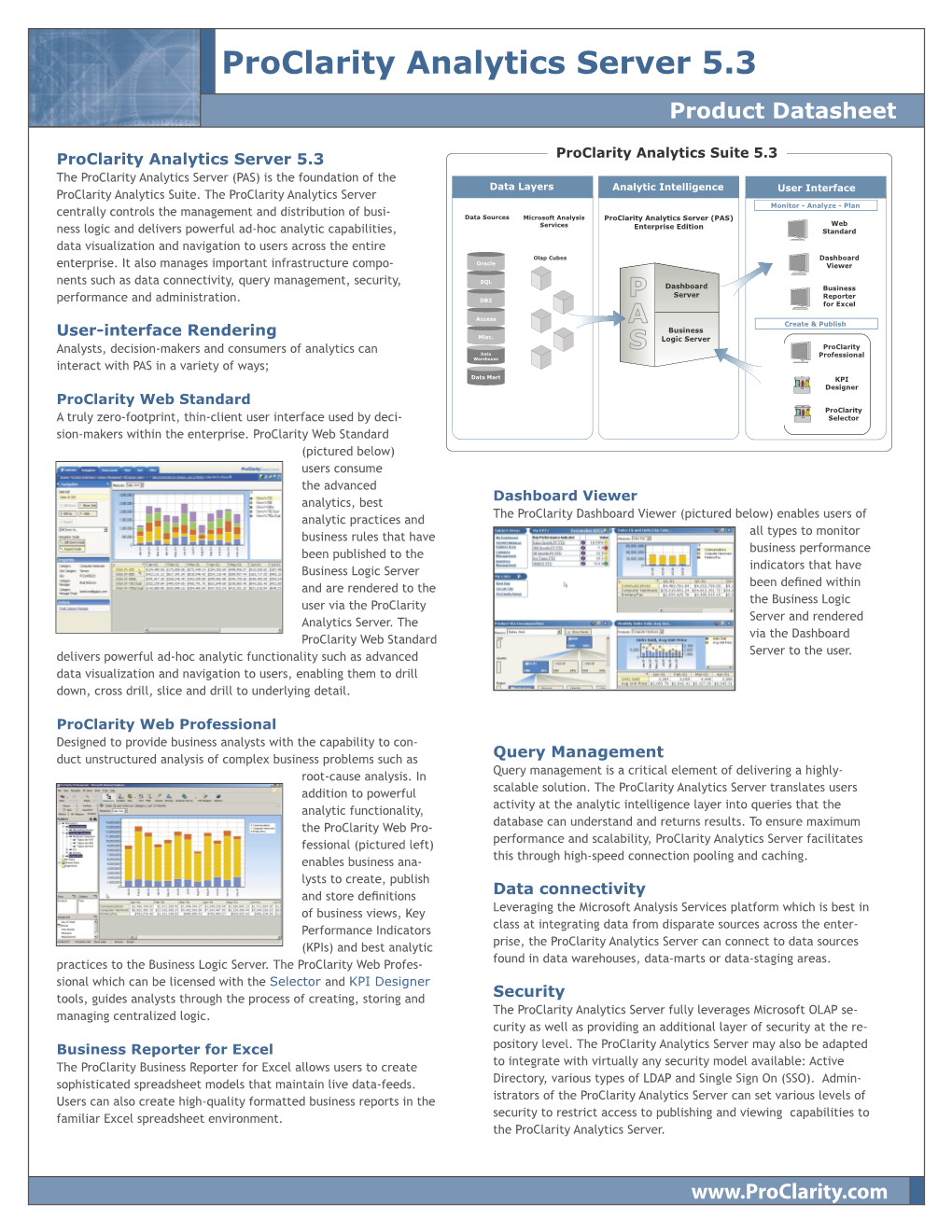 Proclarity Analytics Server 5.3 Product Datasheet