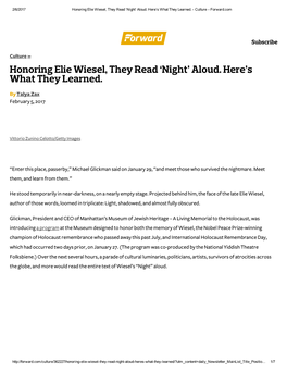 Honoring Elie Wiesel, They Read 'Night'