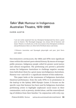 Talkin' Blak: Humour in Indigenous Australian Theatre, 1970−2000