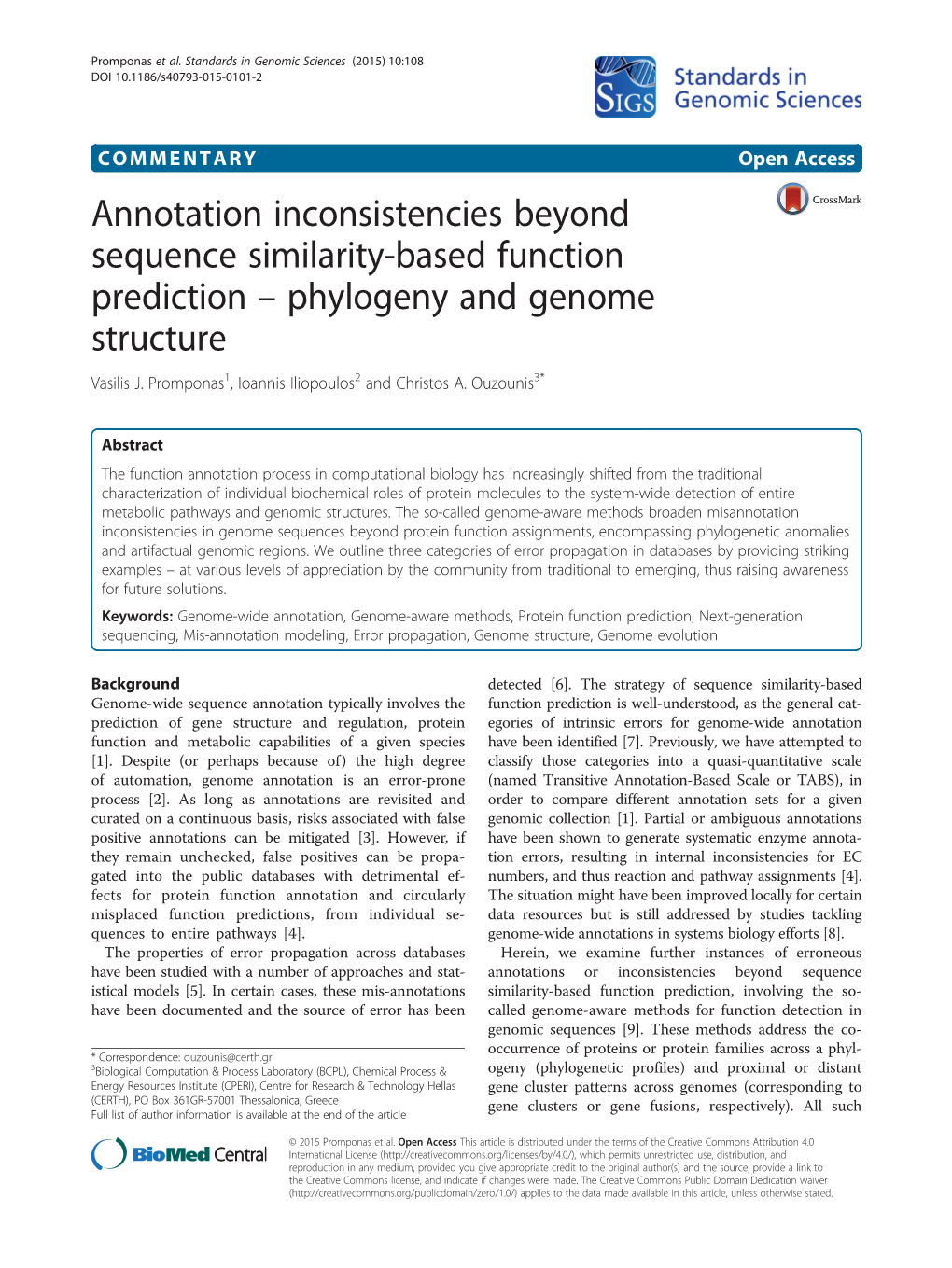 Annotation Inconsistencies Beyond Sequence Similarity-Based Function Prediction – Phylogeny and Genome Structure Vasilis J