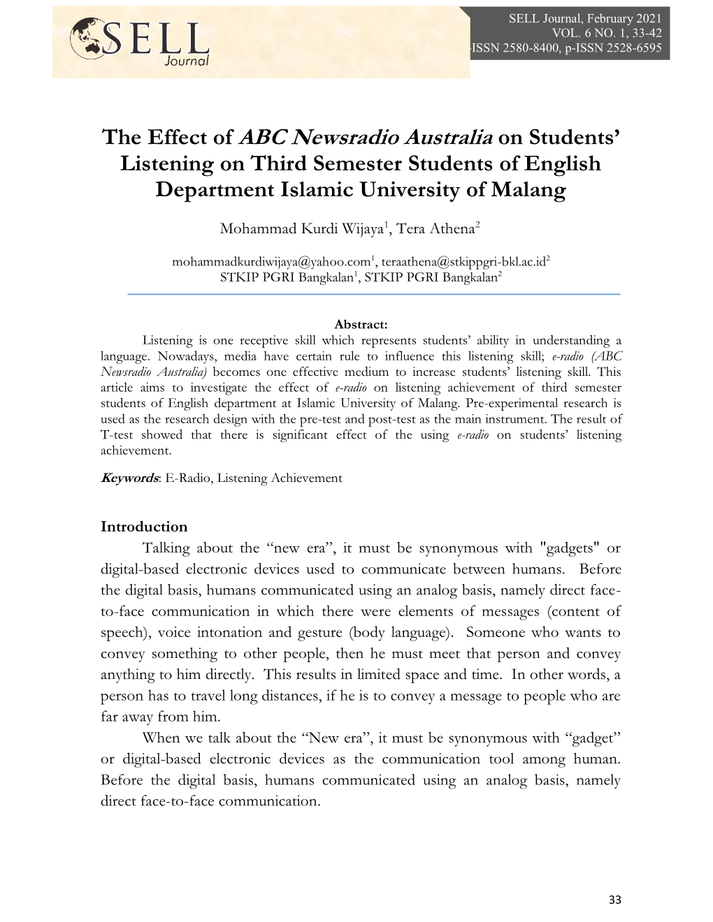 The Effect of ABC Newsradio Australia on Students'
