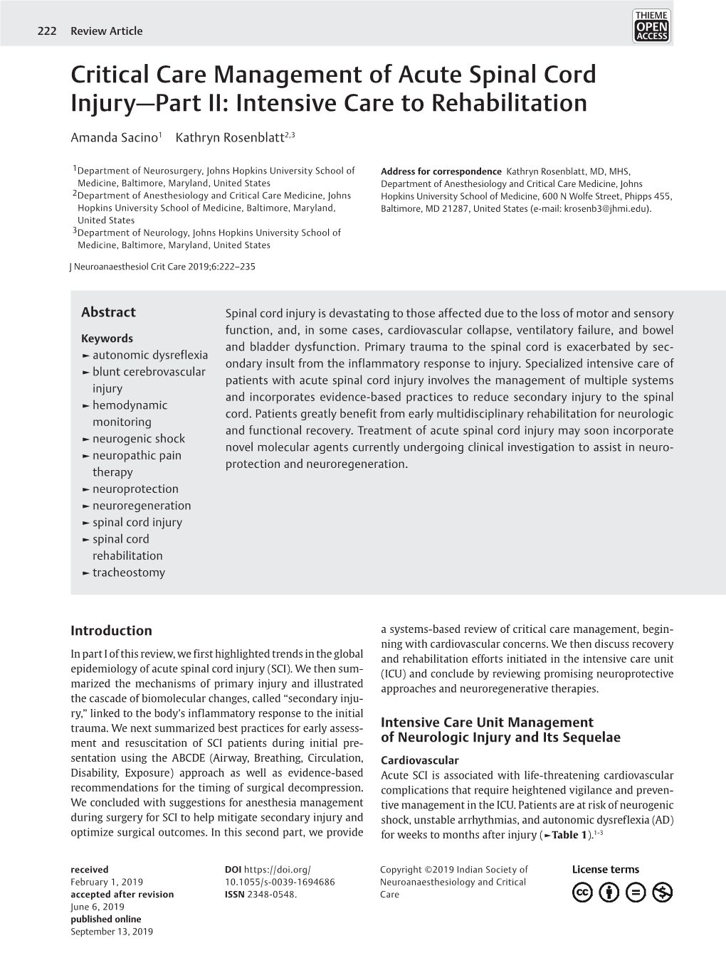 Critical Care Management Of Acute Spinal Cord Injury—Part II: Intensive ...