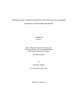 The Basset Family: Marriage Connections and Socio-Political Networks