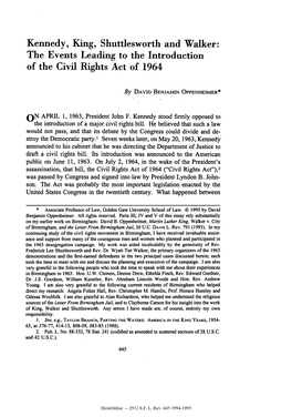 Kennedy, King, Shuttlesworth and Walker: the Events Leading to the Introduction of the Civil Rights Act of 1964
