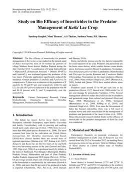 Study on Bio Efficacy of Insecticides in the Predator Management of Katki Lac Crop