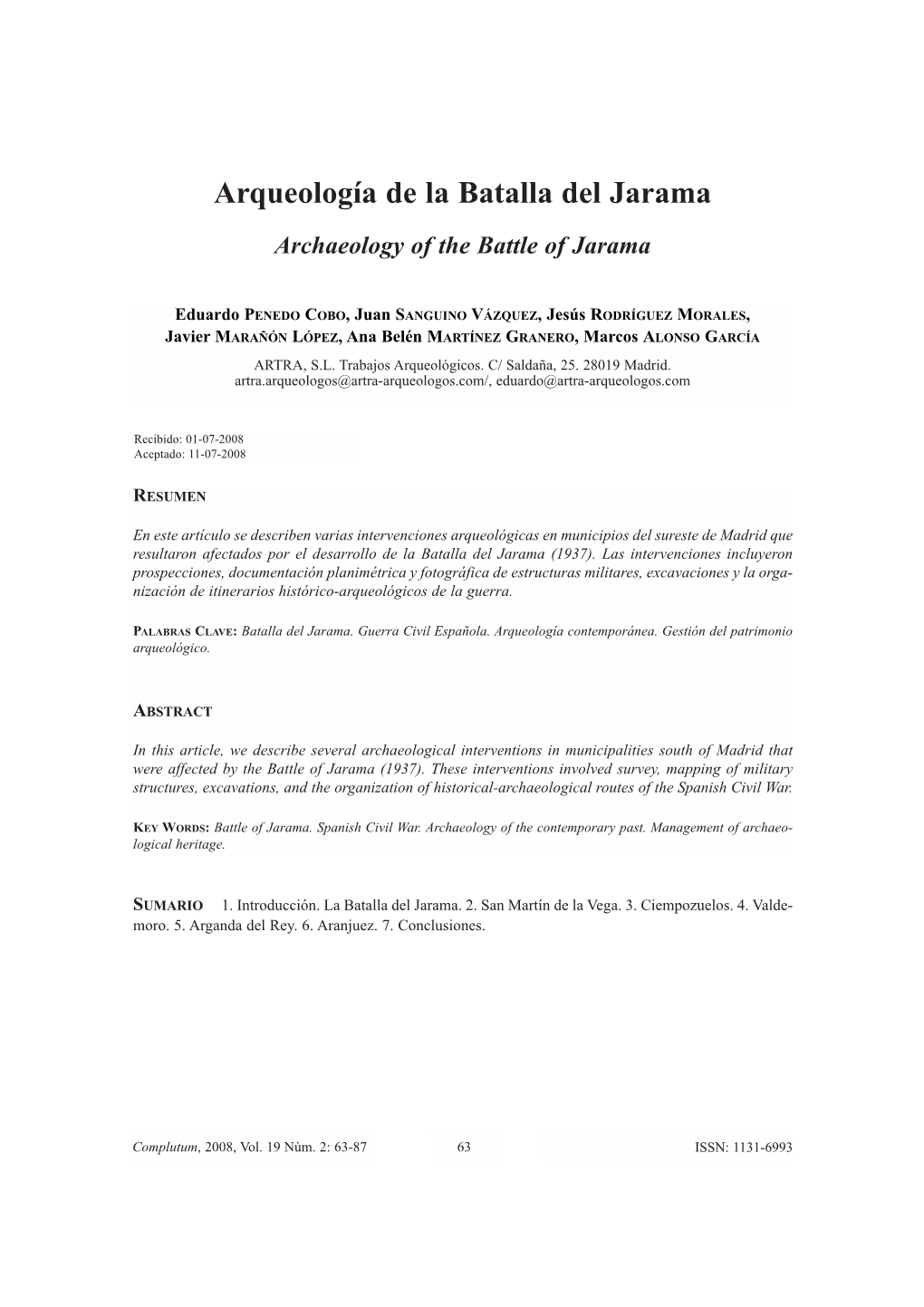 Arqueología De La Batalla Del Jarama Archaeology of the Battle of Jarama