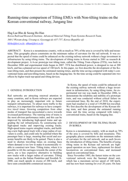 Running-Time Comparison of Tilting Emus with Non-Tilting Trains on the Korean Conventional Railway, Jungang Line