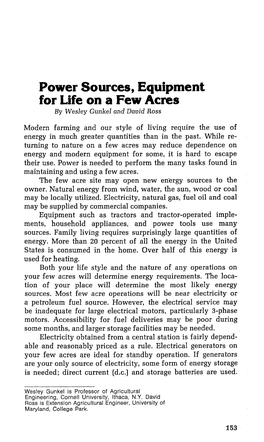 Power Sources, Equipment for Life on a Few Acres by Wesley Gunkel and David Ross