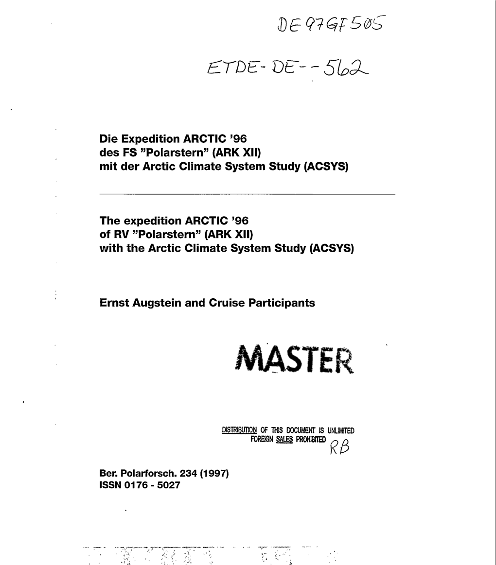 `96 of RV `Polarstern` (ARK XII) with the Arctic Climate System Study