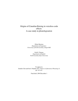Origins of Canadian Raising in Voiceless-Coda Effects: a Case Study in Phonologization