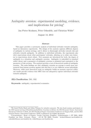 Ambiguity Aversion: Experimental Modeling, Evidence, and Implications for Pricing∗
