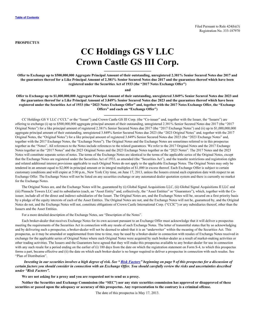 CC Holdings GS V LLC Crown Castle GS III Corp