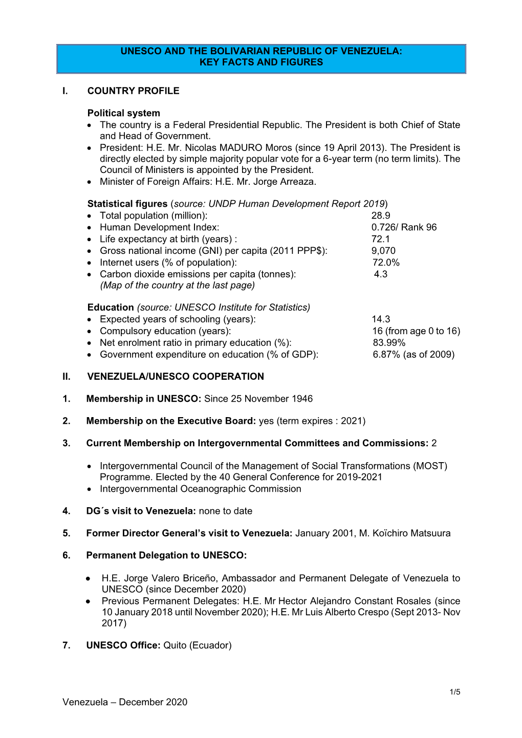 Venezuela – December 2020 UNESCO and the BOLIVARIAN