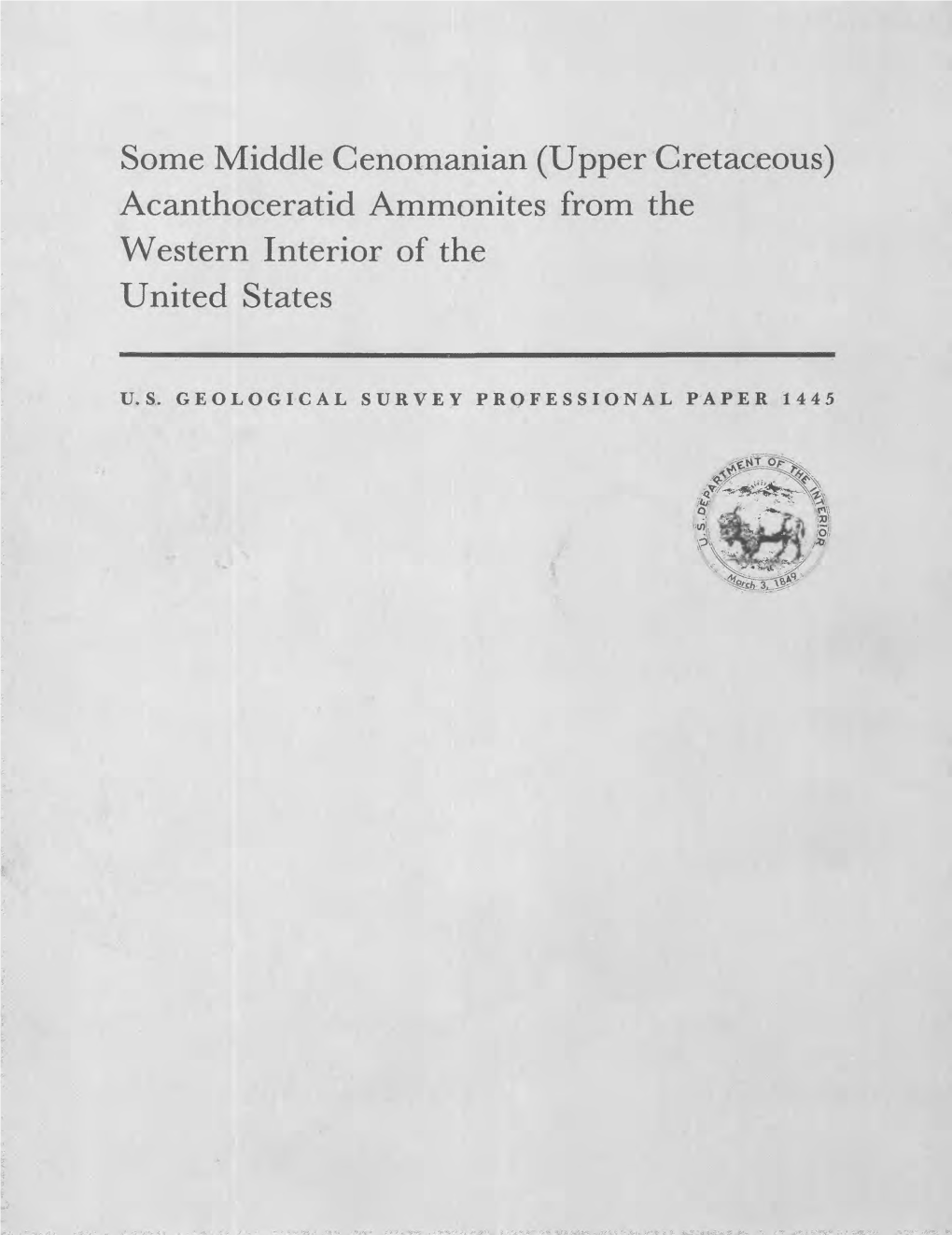 Upper Cretaceous) Acanthoceratid Ammonites from the Western Interior of the United States