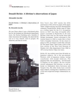 Donald Richie: a Lifetime's Observations of Japan