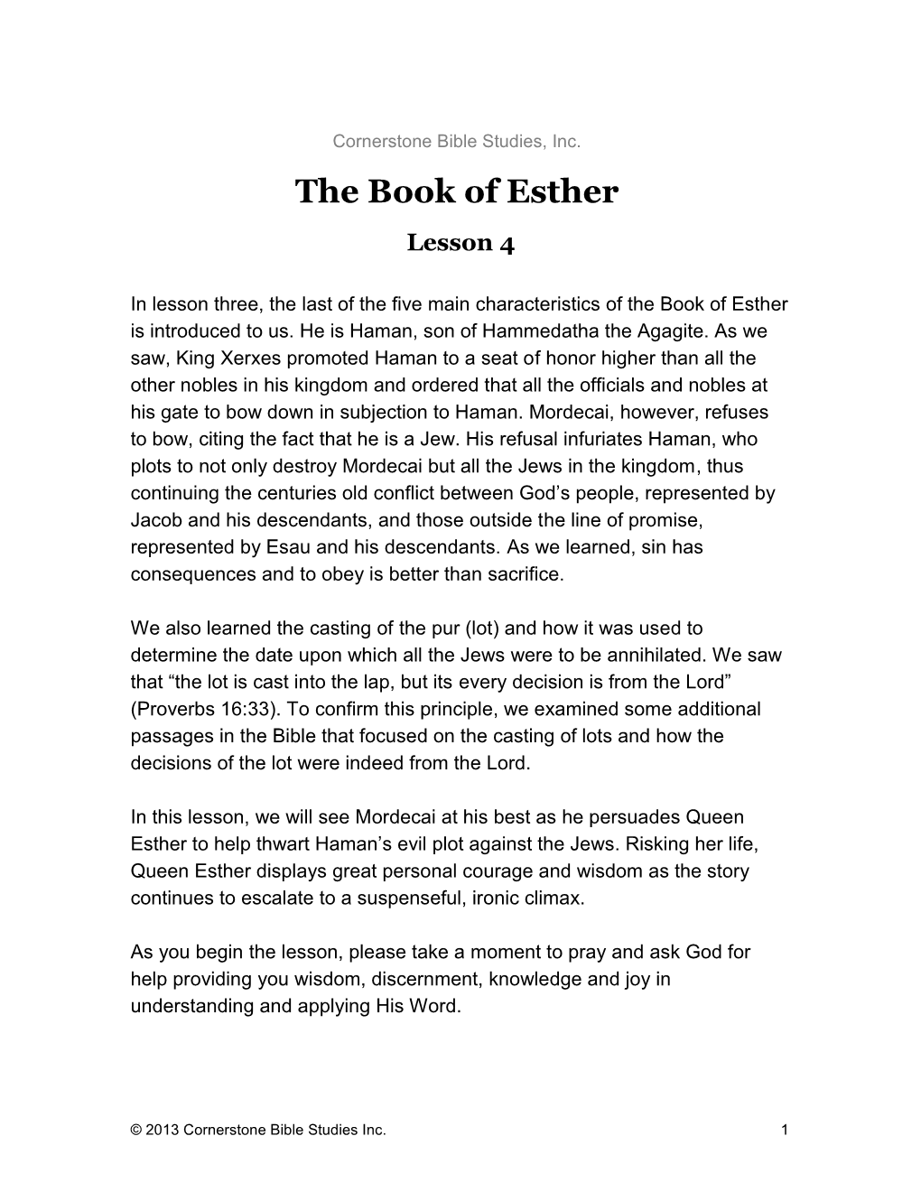 The Book of Esther Lesson 4