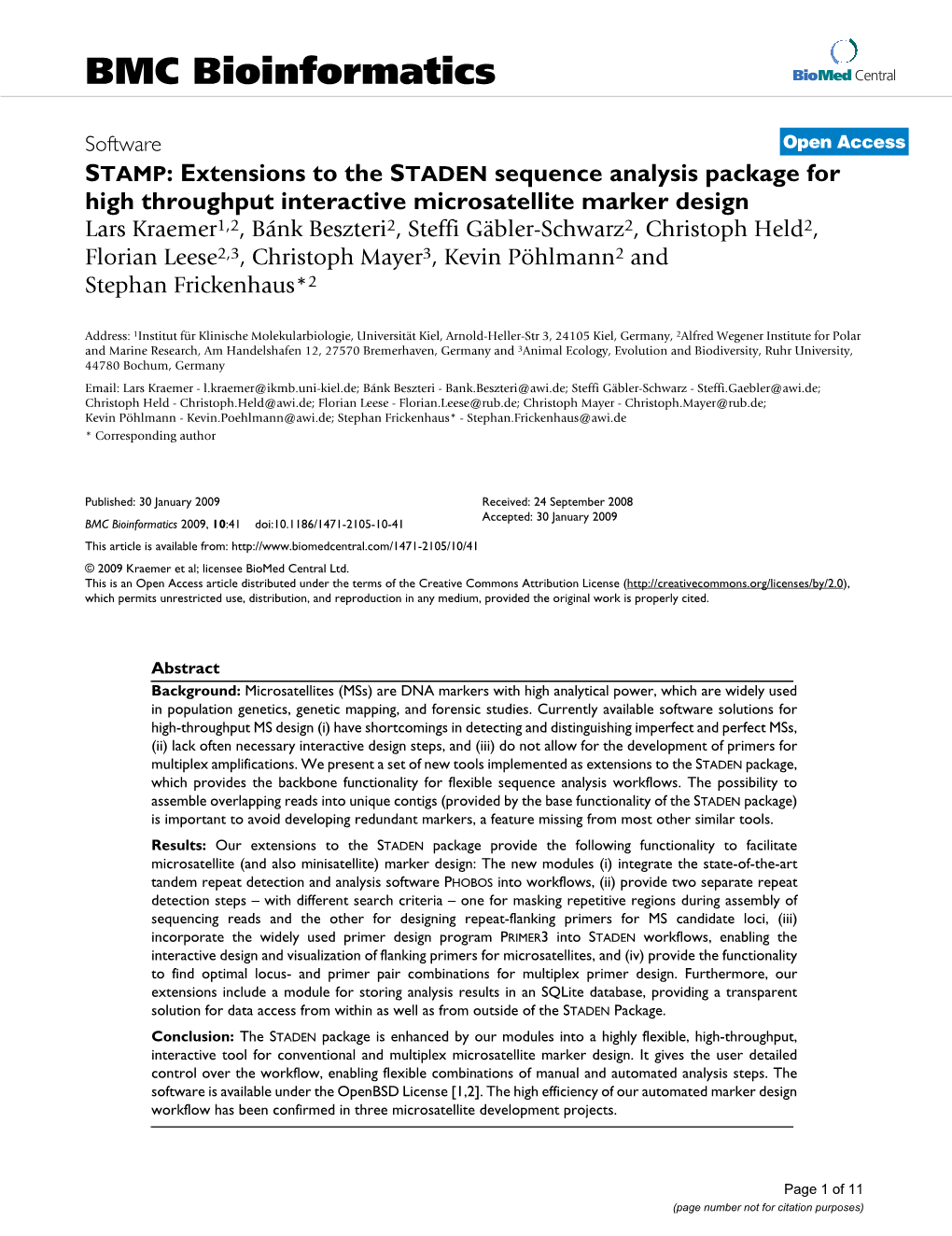 STAMP: Extensions to the STADEN Sequence Analysis Package For