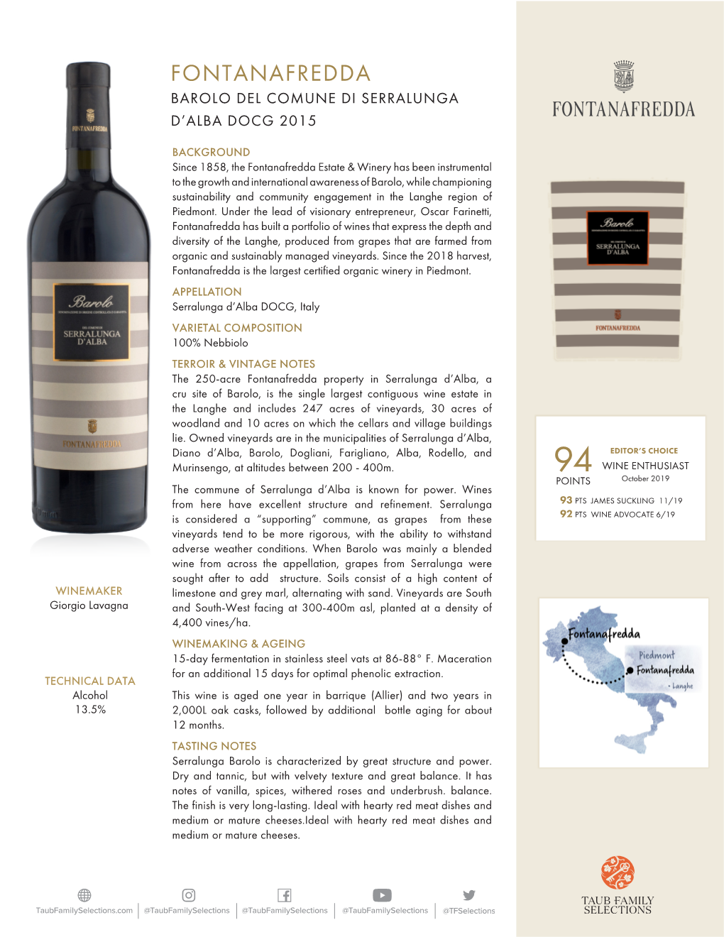 Fontanafredda Barolo Del Comune Di Serralunga D’Alba Docg 2015