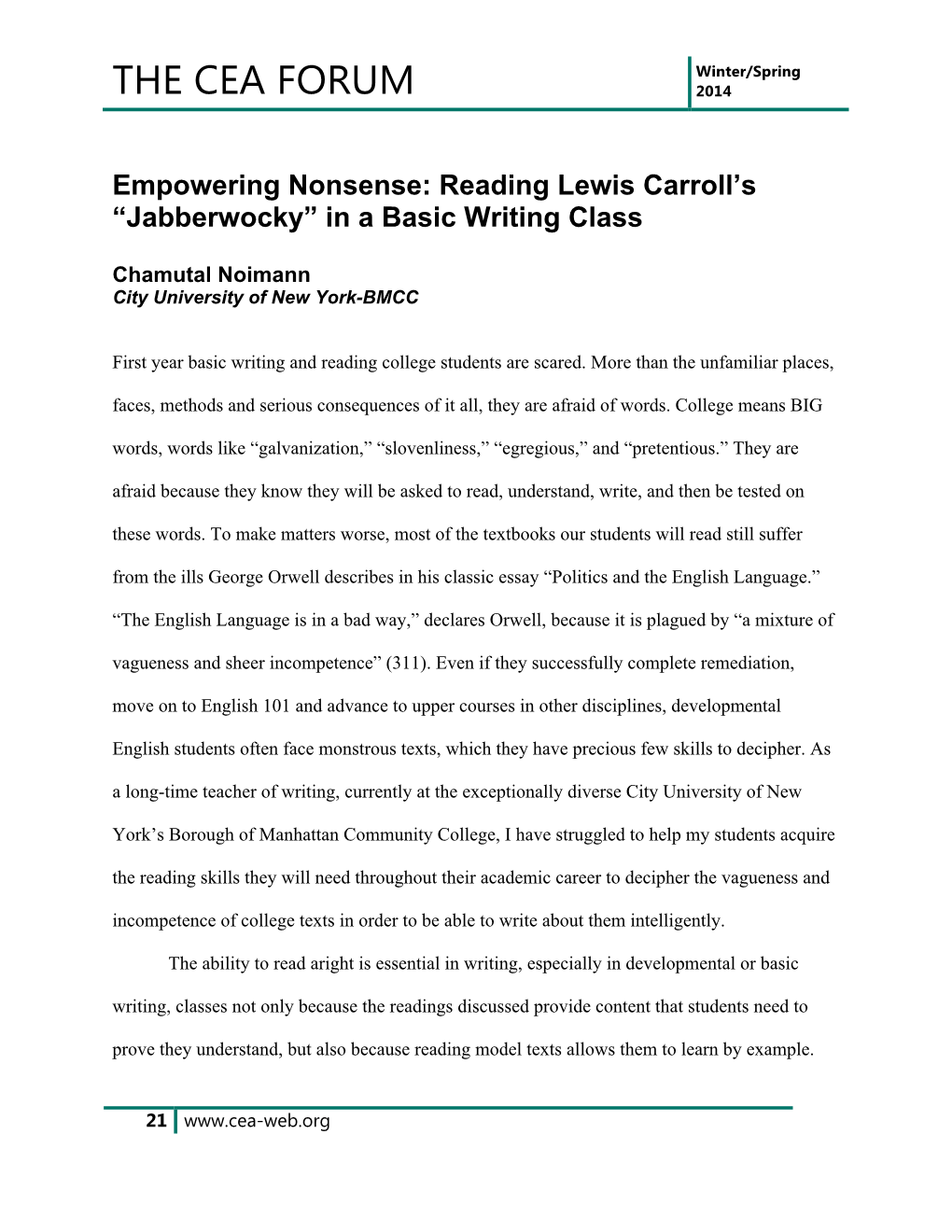 Empowering Nonsense: Reading Lewis Carroll's